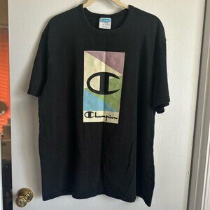 Champion Black Short Sleeve Tee with Graphic Design XL